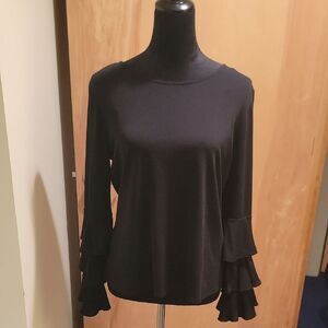 CeCe Black Flutter Sleeve Ruffled Blouse Sz Med